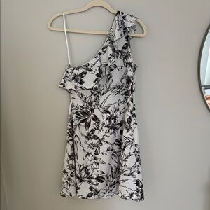 Elegant Black and White Floral One-Shoulder Dress